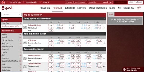 Xem thể thao trực tiếp và thắng tiền mặt tại 8Goal